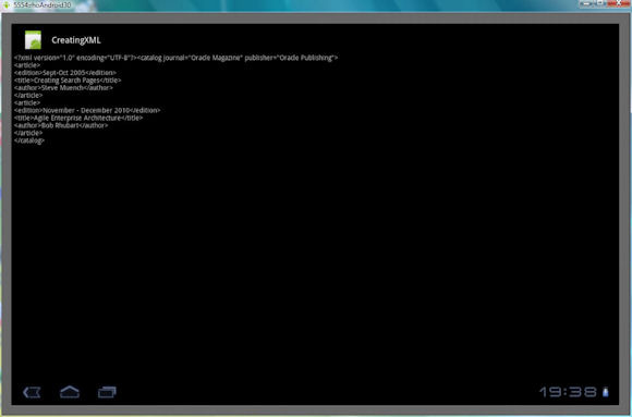 在 Android 设备上创建并显示一份 XML 文档的屏幕截图